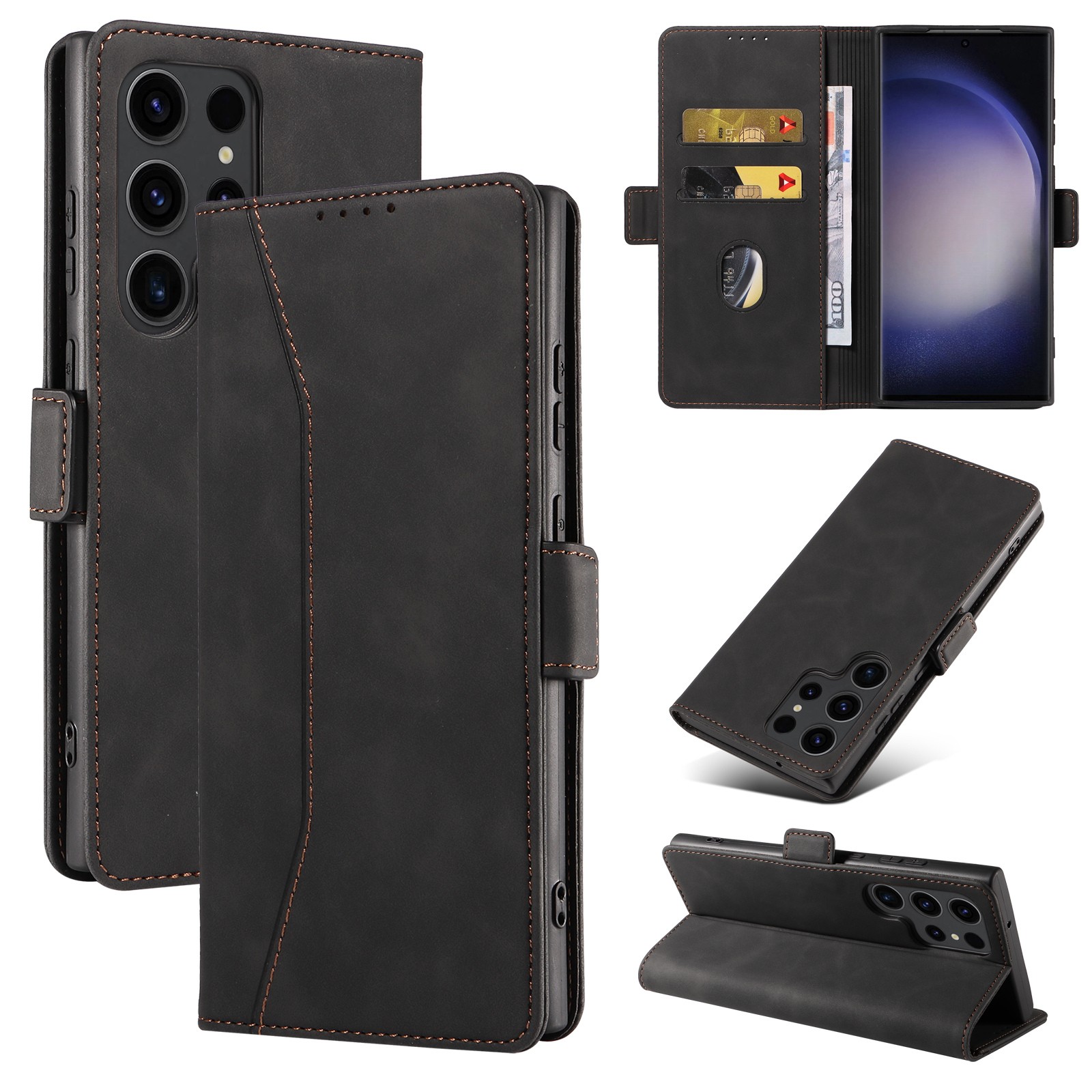 Samsung Galaxy S23 Ultra hoesje - Bookcase - Pasjeshouder - Portemonnee - Kunstleer - Zwart afbeelding