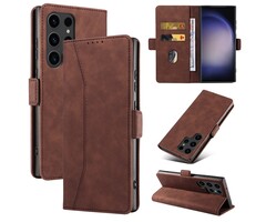 JVS Products Samsung Galaxy S23 Ultra hoesje - Bookcase - Pasjeshouder - Portemonnee - Kunstleer - Donkerbruin