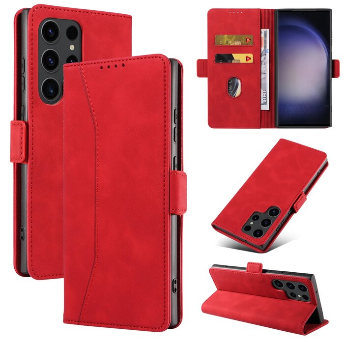 JVS Products Samsung Galaxy S22 Ultra hoesje - Bookcase - Pasjeshouder - Portemonnee - Kunstleer - Rood