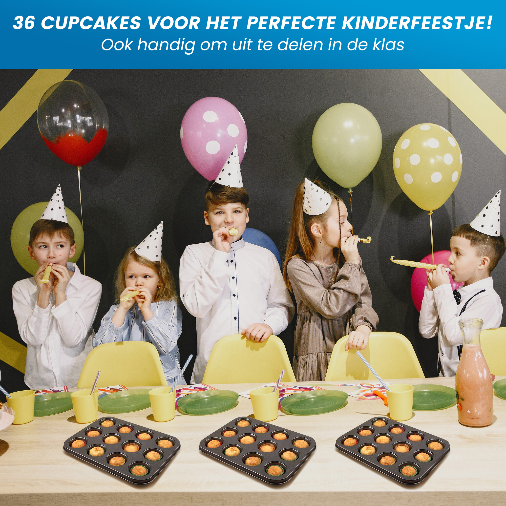 JVS Products Cupcake Tray - 3 Stuks - Inclusief 100 cupcake vormpjes - Muffin bakvormen - Cupcake bakvorm - Non-stick Coating - Opstapelbaar - Voor Muffins, Cupcakes, Mini-quiches - Zwart