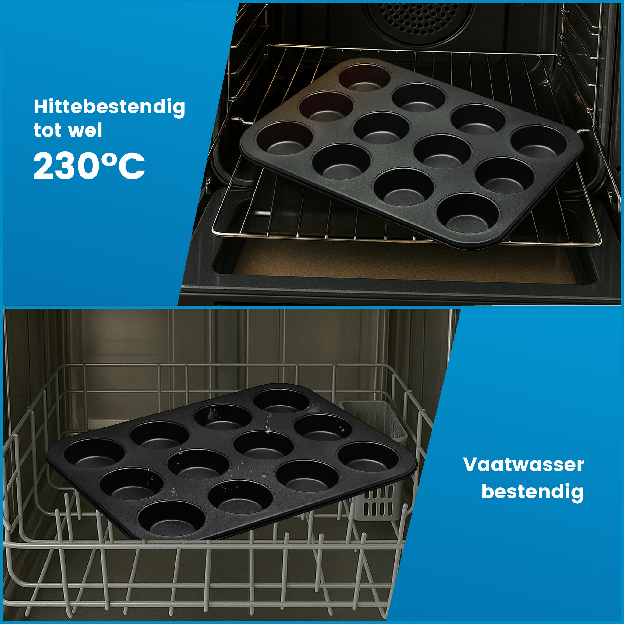 JVS Products Cupcake Tray - 3 Stuks - Inclusief 100 cupcake vormpjes - Muffin bakvormen - Cupcake bakvorm - Non-stick Coating - Opstapelbaar - Voor Muffins, Cupcakes, Mini-quiches - Zwart