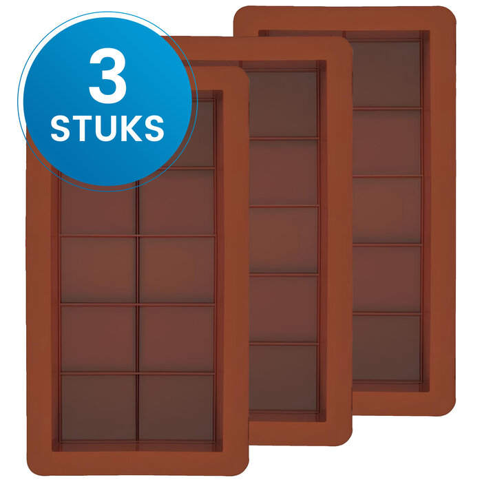 JVS Products Chocoladereep Vormen - 3 Delige Set - Siliconen - Chocoladevorm - Chocolade Mal - Bakvorm Chocolade - Chocolade tablet - Flexibel & BPA-vrij - Oven- en Vriezerbestendig - Herbruikbaar - Bruin