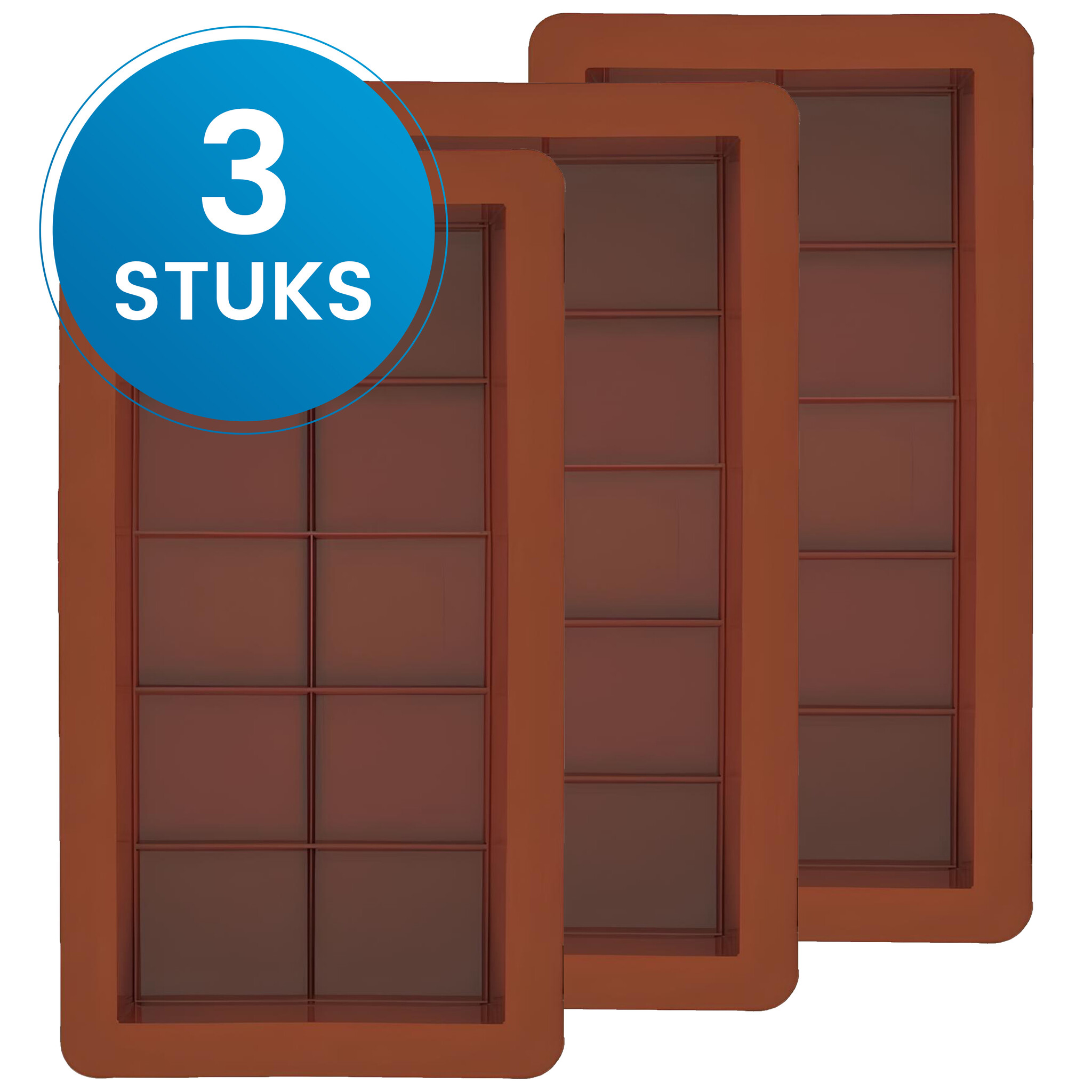 Chocoladereep Vormen - 3 Delige Set - Siliconen - Chocoladevorm - Chocolade Mal - Bakvorm Chocolade - Chocolade tablet - Flexibel & BPA-vrij - Oven- en Vriezerbestendig - Herbruikbaar - Bruin afbeelding