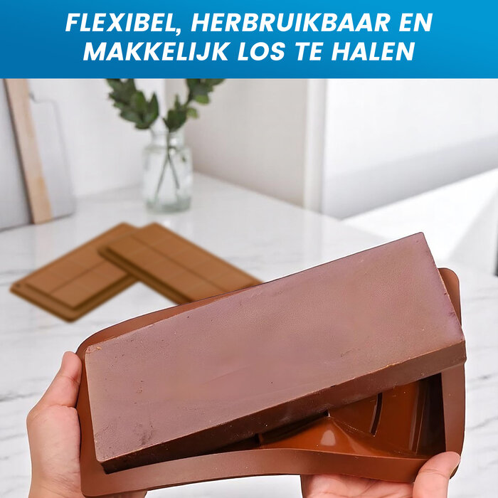 JVS Products Chocoladereep Vormen - 3 Delige Set - Siliconen - Chocoladevorm - Chocolade Mal - Bakvorm Chocolade - Chocolade tablet - Flexibel & BPA-vrij - Oven- en Vriezerbestendig - Herbruikbaar - Bruin