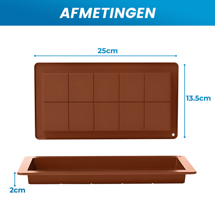 JVS Products Chocoladereep Vormen - 3 Delige Set - Siliconen - Chocoladevorm - Chocolade Mal - Bakvorm Chocolade - Chocolade tablet - Flexibel & BPA-vrij - Oven- en Vriezerbestendig - Herbruikbaar - Bruin