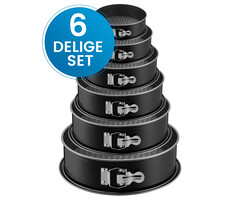 JVS Products Ronde bakvormen - 6 Delige Set - Taartvormen - Springvorm Set - Non-stick Coating - Ø12 t/m 28 cm - Losse Bodem - Stapelbaar - Voor Cake, Taart, Quiche - Zwart