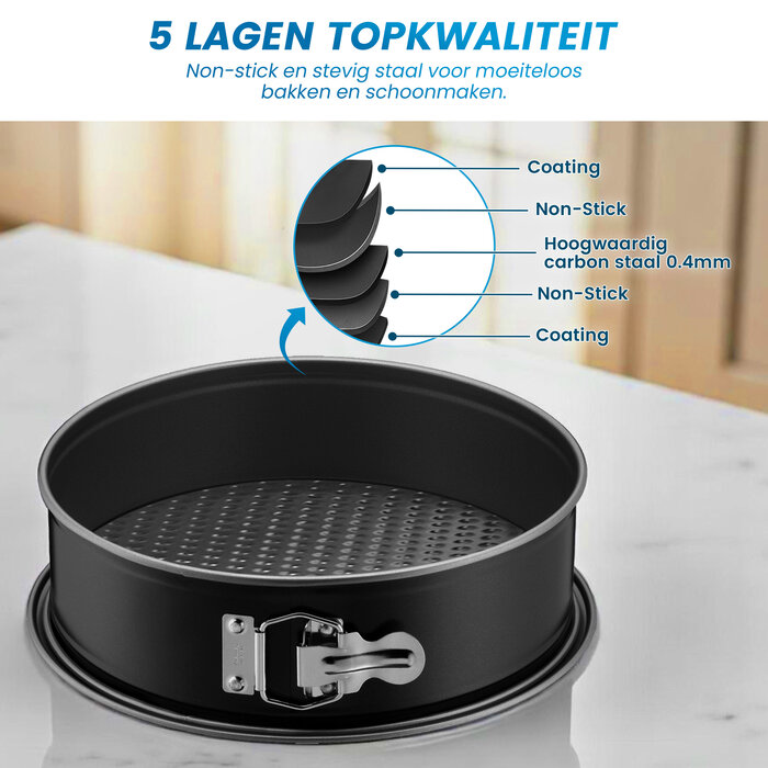 JVS Products Ronde bakvormen - 6 Delige Set - Taartvormen - Springvorm Set - Non-stick Coating - Ø12 t/m 28 cm - Losse Bodem - Stapelbaar - Voor Cake, Taart, Quiche - Zwart