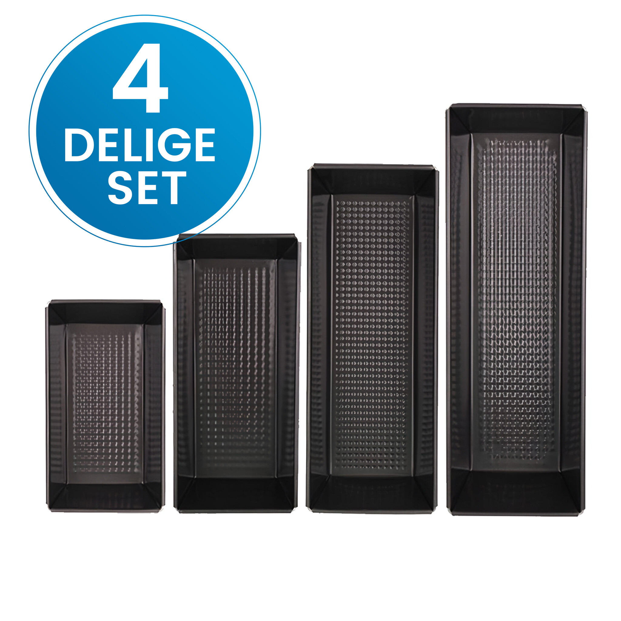 JVS Products Cakevormen - 4 Delige Set - Cakeblik Bakvorm - Broodvormen - Non-Stick Coating - Afmetingen 21 t/m 35 cm - Stapelbaar - Duurzaam bakblik - Ovenbestendig - Zwart