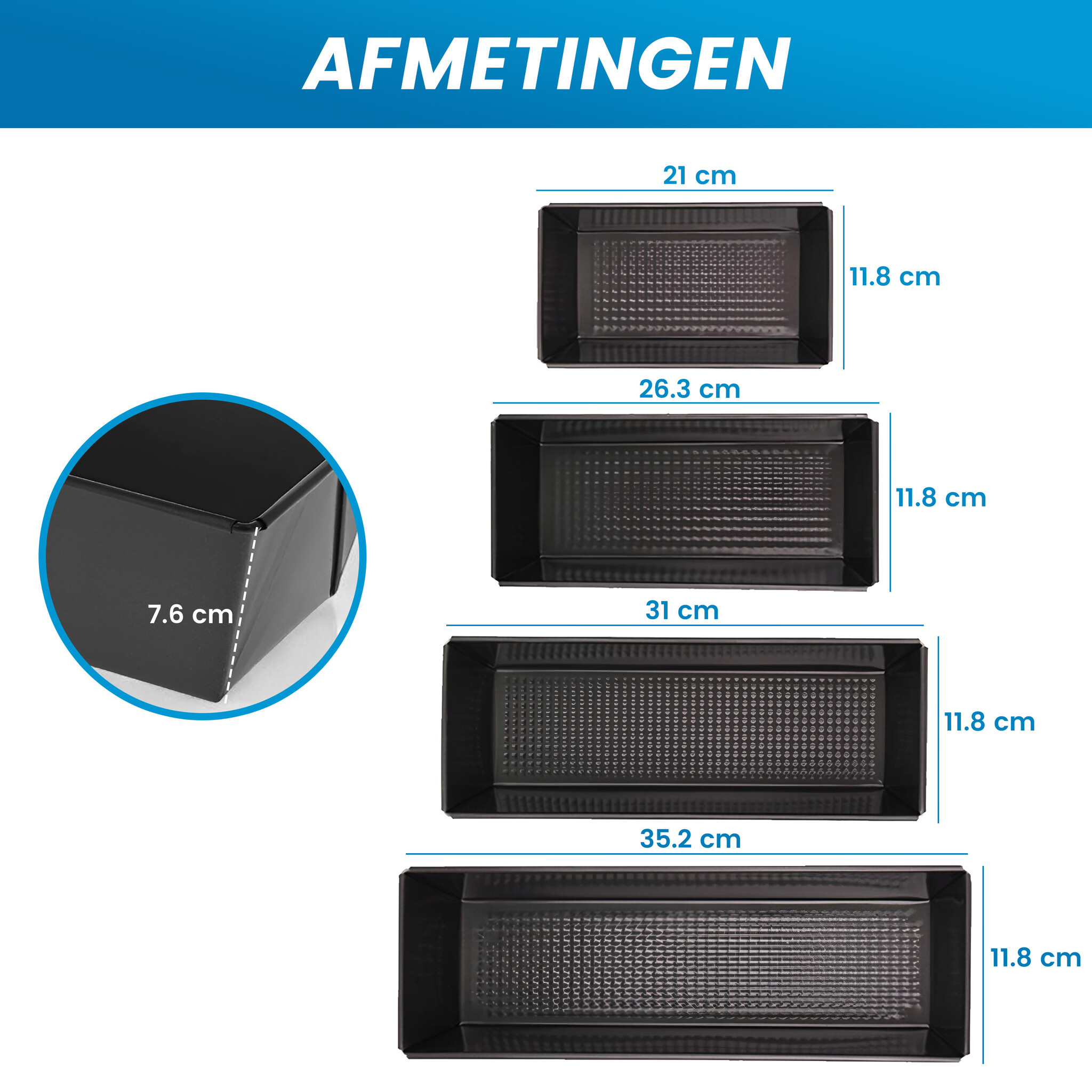 JVS Products Cakevormen - 4 Delige Set - Cakeblik Bakvorm - Broodvormen - Non-Stick Coating - Afmetingen 21 t/m 35 cm - Stapelbaar - Duurzaam bakblik - Ovenbestendig - Zwart