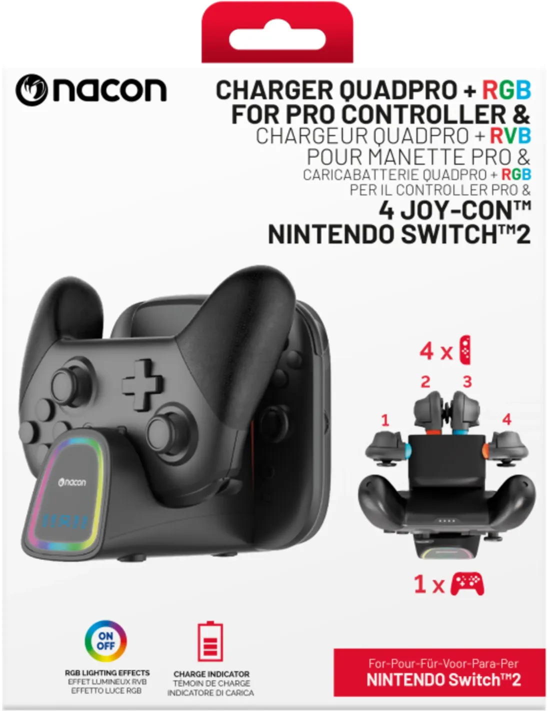 Nacon Nintendo Switch 2 Oplader voor 4 Joy-Cons + Pro Controller afbeelding