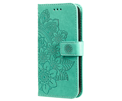 JVS Products Samsung Galaxy A36 hoesje - Bookcase - Pasjeshouder - Portemonnee - Bloemenprint - Kunstleer - Turquoise