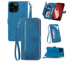 JVS Products Samsung Galaxy A56 hoesje - Bookcase - Koord - Pasjeshouder - Portemonnee - Bloemenpatroon - Kunstleer - Blauw