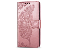 JVS Products Samsung Galaxy A56 hoesje - Bookcase - Pasjeshouder - Portemonnee - Vlinderpatroon - Kunstleer - Rose Goud