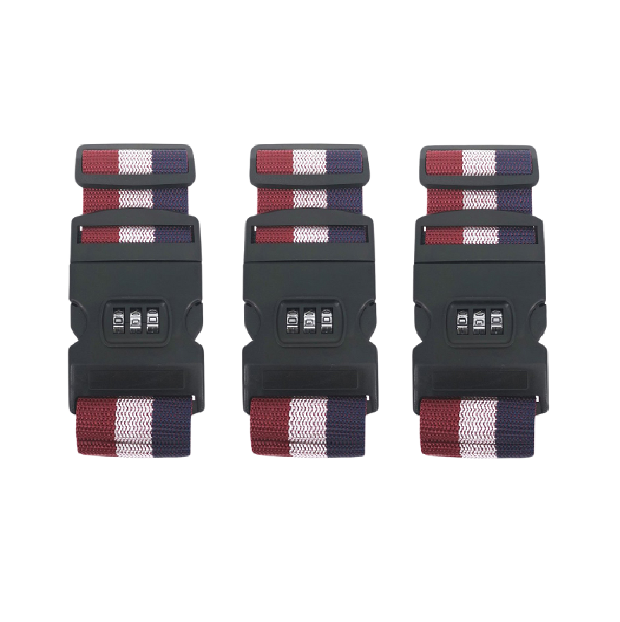 JVS Products Kofferriem met cijferslot en kofferlabel - 3 stuks - Verstelbaar - Bagageriem - 200 Centimeter - Extra Beveiliging - Reizen - Nederland - Rood/Wit/Blauw