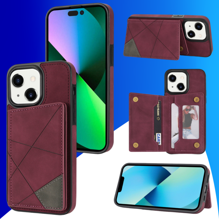 JVS Products iPhone 17 hoesje - Backcover - Pasjeshouder - Portemonnee - Camerabescherming - Stijlvol patroon - TPU - Bordeaux Rood