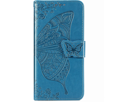 JVS Products iPhone 17 Pro hoesje - Bookcase - Pasjeshouder - Portemonnee - Vlinderpatroon - Kunstleer - Blauw