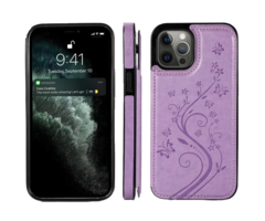 JVS Products iPhone 17 hoesje - Backcover - Pasjeshouder - Portemonnee - Bloemenprint - Kunstleer - Paars