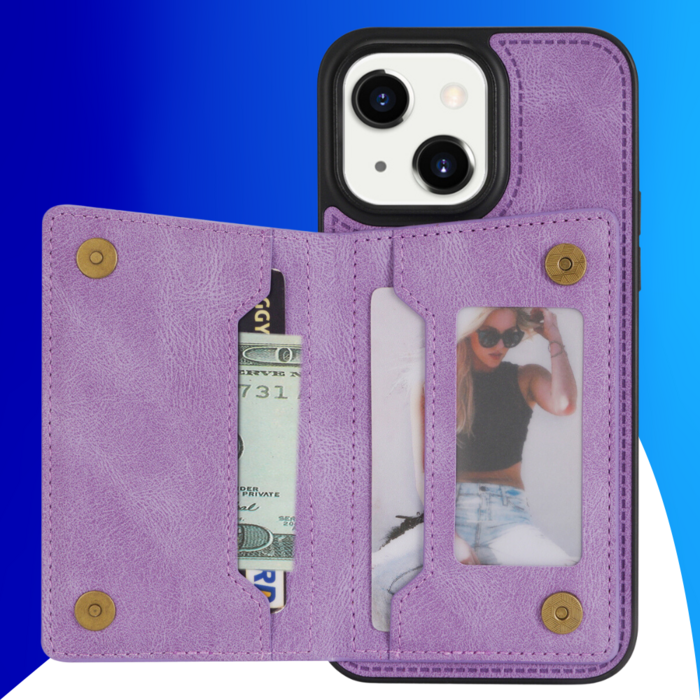 JVS Products iPhone 17 hoesje - Backcover - Pasjeshouder - Portemonnee - Camerabescherming - Stijlvol patroon - TPU - Paars