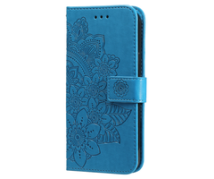 JVS Products iPhone 17 Air hoesje - Bookcase - Pasjeshouder - Portemonnee - Bloemenprint - Kunstleer - Blauw