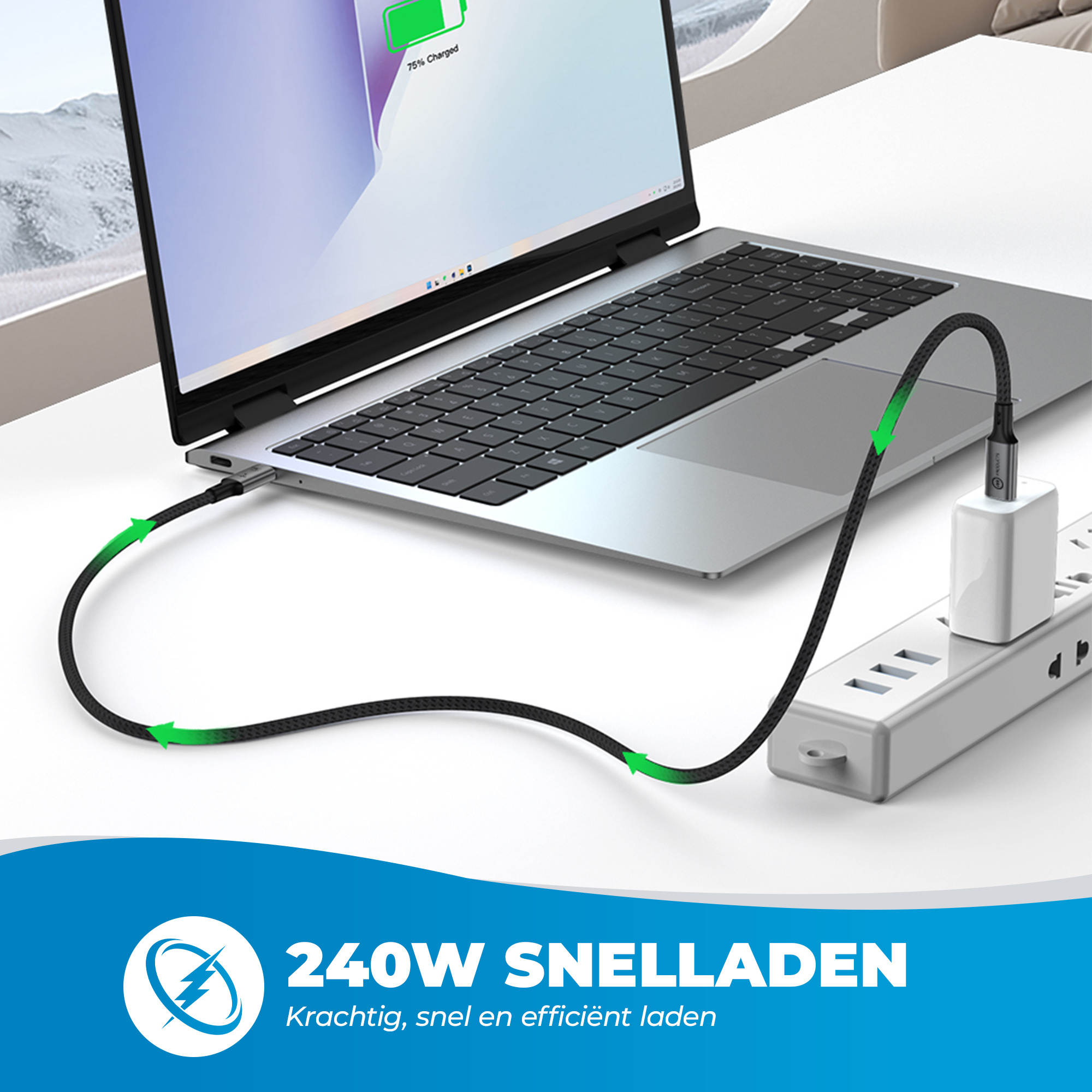 JVS Products USB-C naar USB-C Kabel - 100 CM - 240W Snelladen - Oplaadkabel - Laadkabel - USB 4.0 - 40Gbps - Datakabel - 8K/60Hz en 4K/120Hz - PD Gen 3.1 - Nylon - Zwart