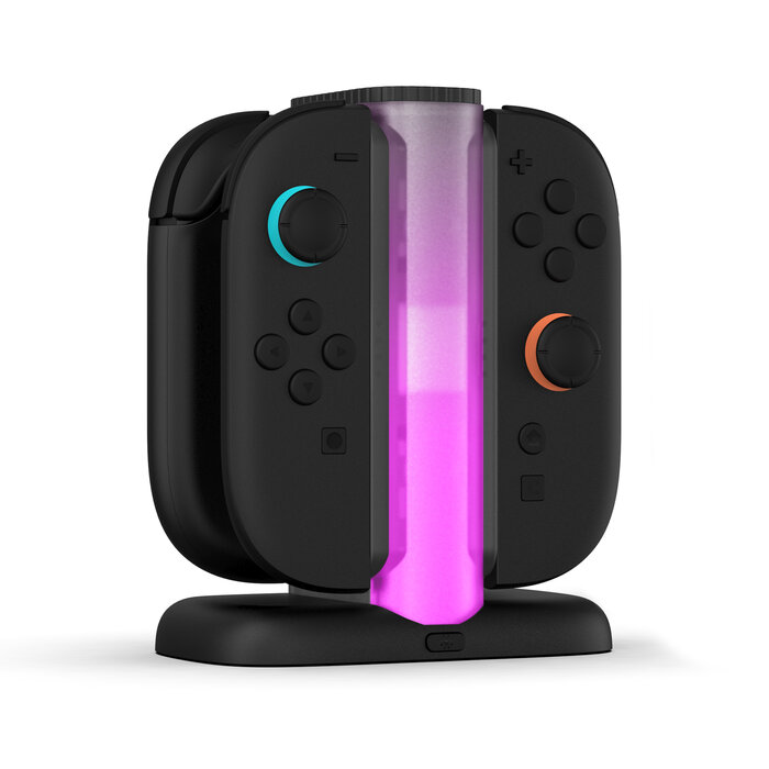 JVS Products Charging Station - Geschikt voor Nintendo Switch 2 - Oplaadstation voor 4 Joy-Cons - Docking Station - Magnetisch - Inclusief USB-C Kabel - RGB Verlichting - LED-Indicator - Zwart