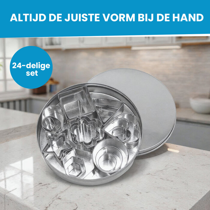 JVS Products Uitsteekvormpjes set - Koekvormpjes - RVS - 24 stuks - Zilver