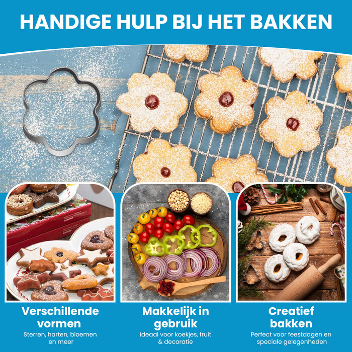 JVS Products Uitsteekvormpjes set - Koekvormpjes - RVS - 24 stuks - Zilver