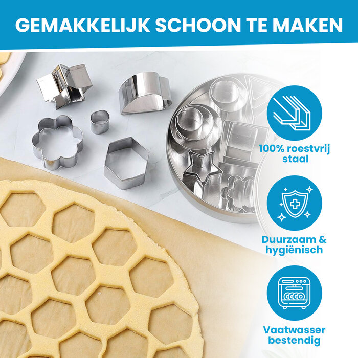 JVS Products Uitsteekvormpjes set - Koekvormpjes - RVS - 24 stuks - Zilver