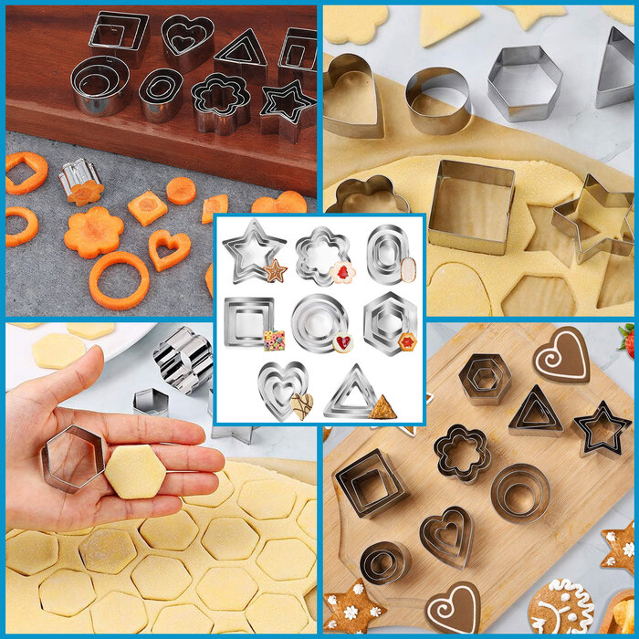 JVS Products Uitsteekvormpjes set - Koekvormpjes - RVS - 24 stuks - Zilver