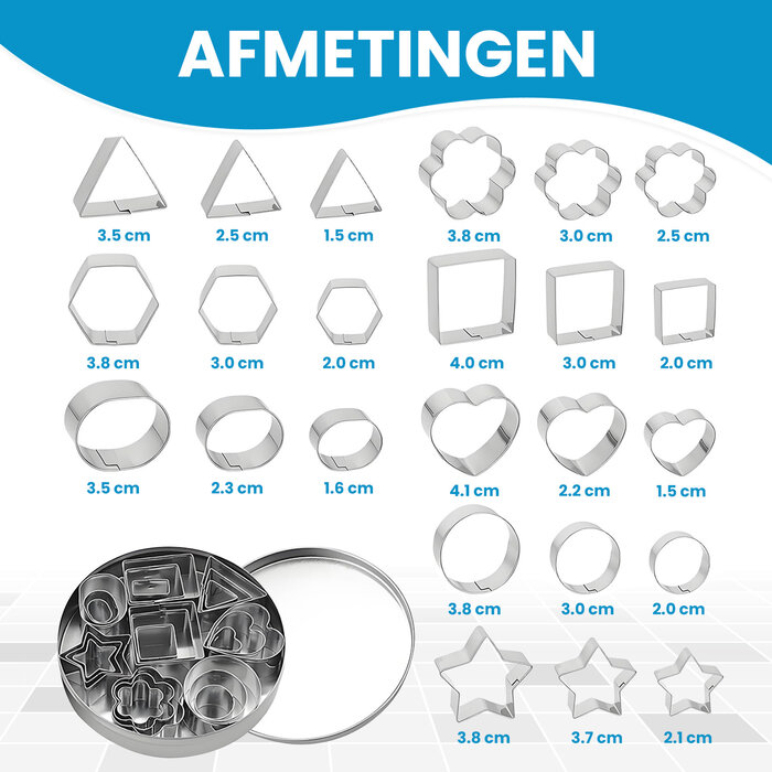 JVS Products Uitsteekvormpjes set - Koekvormpjes - RVS - 24 stuks - Zilver