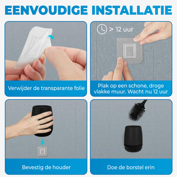 JVS Products Toiletborstel Siliconen met houder - Hygiënisch - Wandmontage - WC Borstel - Extra borstel - Zwart