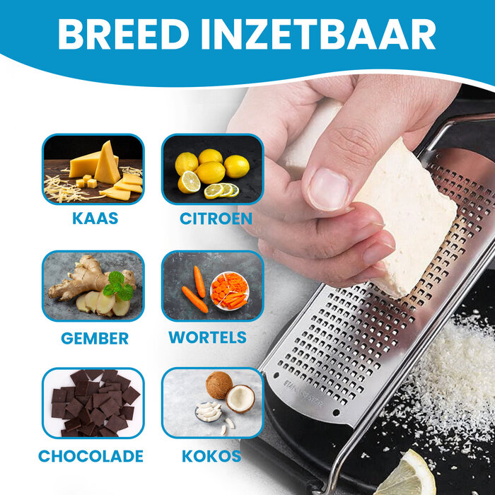 JVS Products Multifunctionele Handrasp - Kaasrasp - Knoflookrasp - Citroenrasp - Gemberrasp - Zilver / Zwart