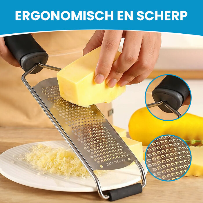JVS Products Multifunctionele Handrasp - Kaasrasp - Knoflookrasp - Citroenrasp - Gemberrasp - Zilver / Zwart