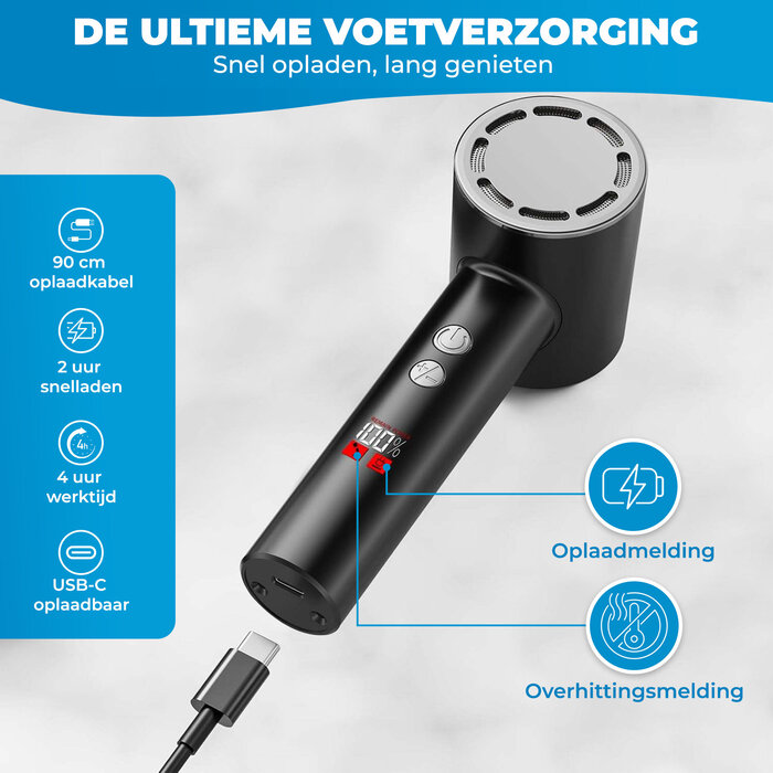 JVS Products Elektrische Eeltverwijderaar - Digitale Display - 4 Verschillende Slijpkoppen - Automatisch Opzuigsysteem - USB-Oplaadbaar - IPX6 Waterbestendig – Voetvijl - Zwart