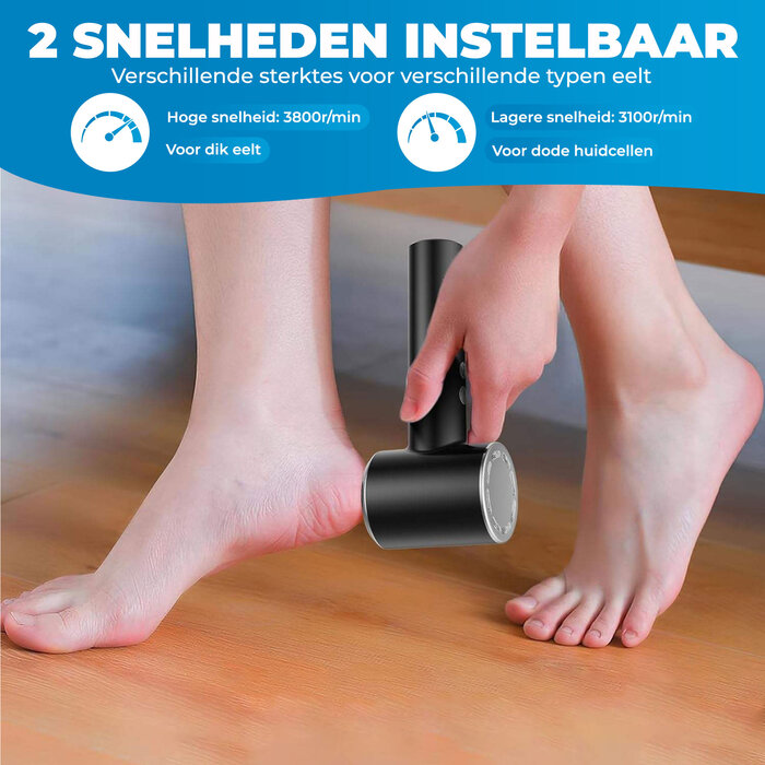 JVS Products Elektrische Eeltverwijderaar - Digitale Display - 4 Verschillende Slijpkoppen - Automatisch Opzuigsysteem - USB-Oplaadbaar - IPX6 Waterbestendig – Voetvijl - Zwart