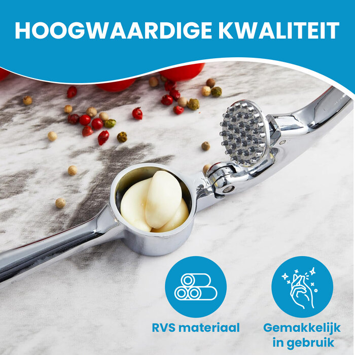 JVS Products Knoflookpers - Gemberpers - Lookpers - Vaatwasser bestendig - Roestvrij - Zilver