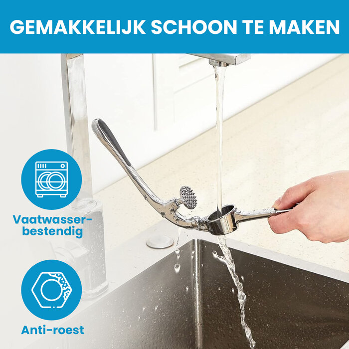 JVS Products Knoflookpers - Gemberpers - Lookpers - Vaatwasser bestendig - Roestvrij - Zilver