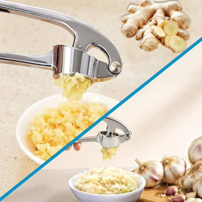 JVS Products Knoflookpers - Gemberpers - Lookpers - Vaatwasser bestendig - Roestvrij - Zilver