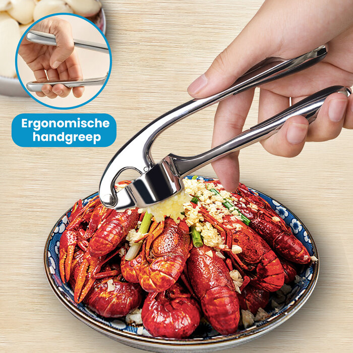 JVS Products Knoflookpers - Gemberpers - Lookpers - Vaatwasser bestendig - Roestvrij - Zilver