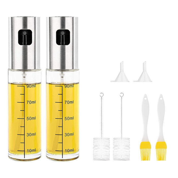 JVS Products Olijfolie Sprayer - Inclusief Trechters & Reinigingsborstels - Navulbaar - Olie Sprayer - Voor Airfryer, Pan & BBQ - Set van 2