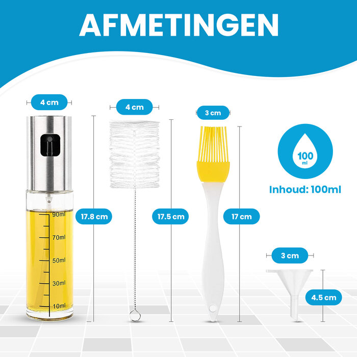 JVS Products Olijfolie Sprayer - Inclusief Trechters & Reinigingsborstels - Navulbaar - Olie Sprayer - Voor Airfryer, Pan & BBQ - Set van 2
