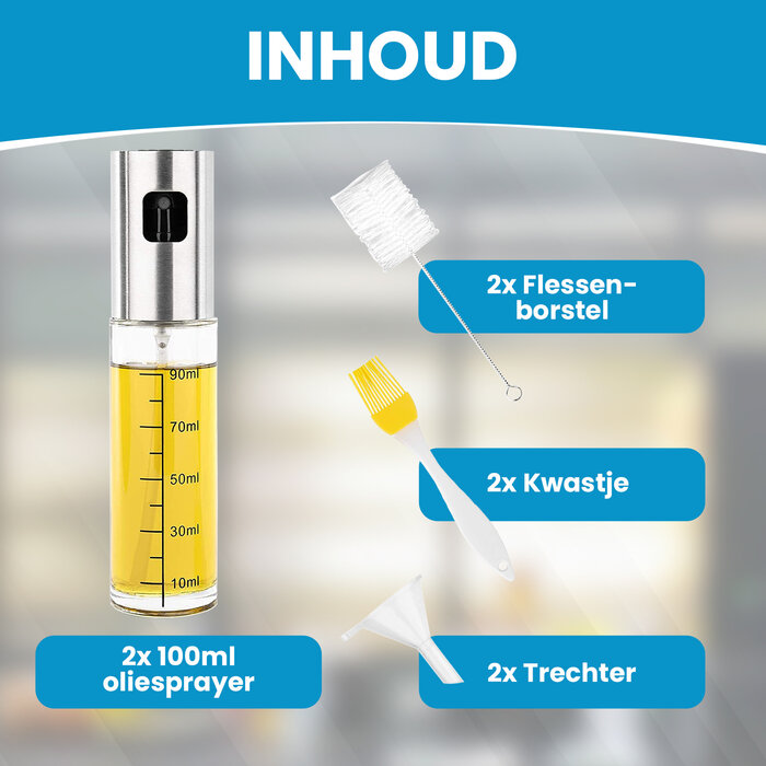 JVS Products Olijfolie Sprayer - Inclusief Trechters & Reinigingsborstels - Navulbaar - Olie Sprayer - Voor Airfryer, Pan & BBQ - Set van 2