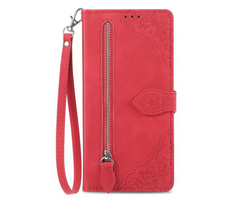 JVS Products Samsung Galaxy S26 Ultra hoesje - Bookcase - Koord - Pasjeshouder - Portemonnee - Bloemenpatroon - Kunstleer - Rood