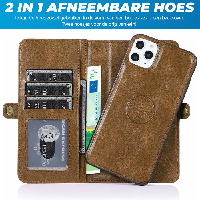 JVS Products Samsung Galaxy S26 Ultra hoesje - Bookcase - Afneembaar 2 in 1 - Backcover - Pasjeshouder - Portemonnee - Kunstleer - Bruin