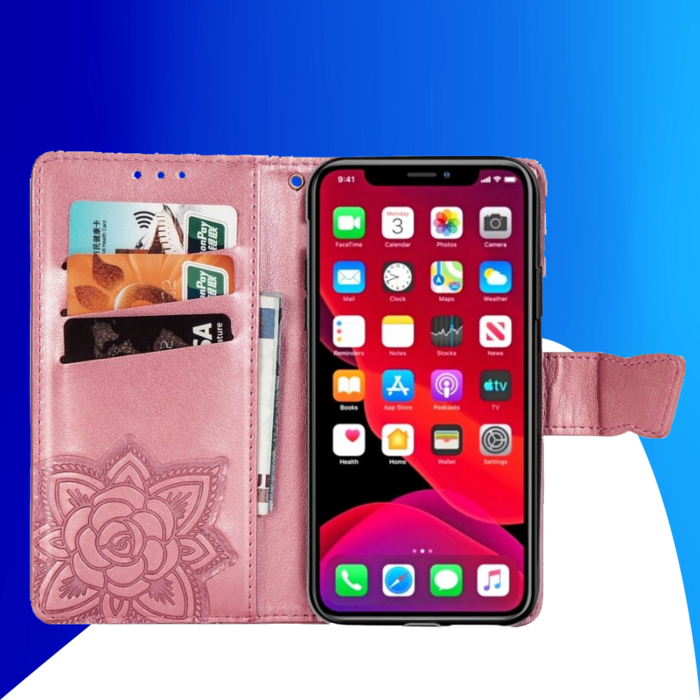 JVS Products Samsung Galaxy S26 Ultra hoesje - Bookcase - Pasjeshouder - Portemonnee - Vlinderpatroon - Kunstleer - Roze