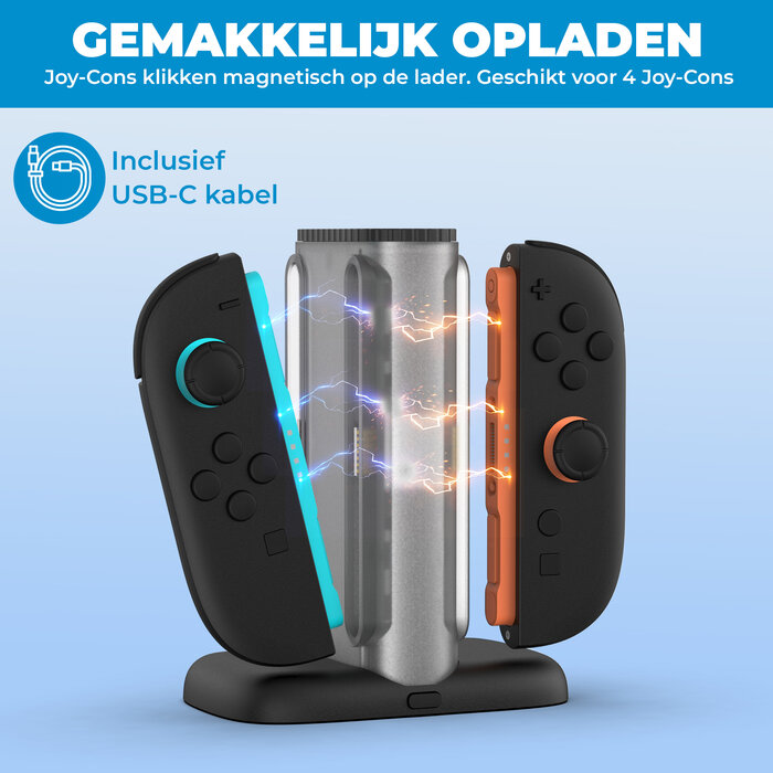 JVS Products Charging Station - Geschikt voor Nintendo Switch 2 - Oplaadstation voor 4 Joy-Cons - Docking Station - Magnetisch - Inclusief USB-C Kabel - RGB Verlichting - LED-Indicator - Zwart