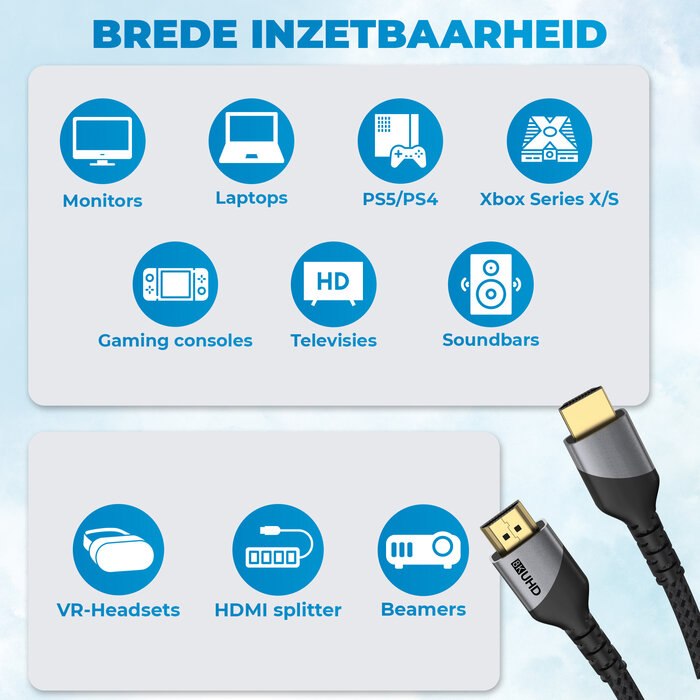 JVS Products HDMI 2.1 Kabel - 300 CM - 8K/60Hz & 4K/120Hz - 48 Gbps - HDMI naar HDMI - Gevlochten Nylon - Kittenbandsluiting - Geschikt voor TV, Monitor, Gaming Consoles Etc. - Zwart
