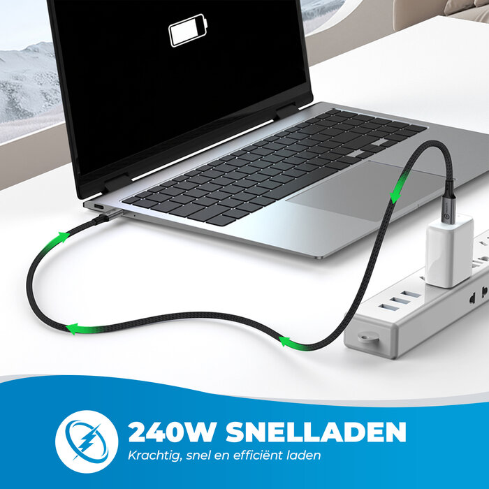 JVS Products USB-C naar USB-C Kabel - 100 CM - 240W Snelladen - Oplaadkabel - Laadkabel - USB 4.0 - 40Gbps - Datakabel - 8K/60Hz en 4K/120Hz - PD Gen 3.1 - Nylon - Zwart