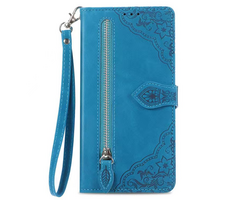 JVS Products Samsung Galaxy A57 hoesje - Bookcase - Koord - Pasjeshouder - Portemonnee - Bloemenpatroon - Kunstleer - Blauw