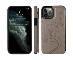 JVS Products Samsung Galaxy A37 hoesje - Backcover - Pasjeshouder - Portemonnee - Bloemenprint - Kunstleer - Grijs